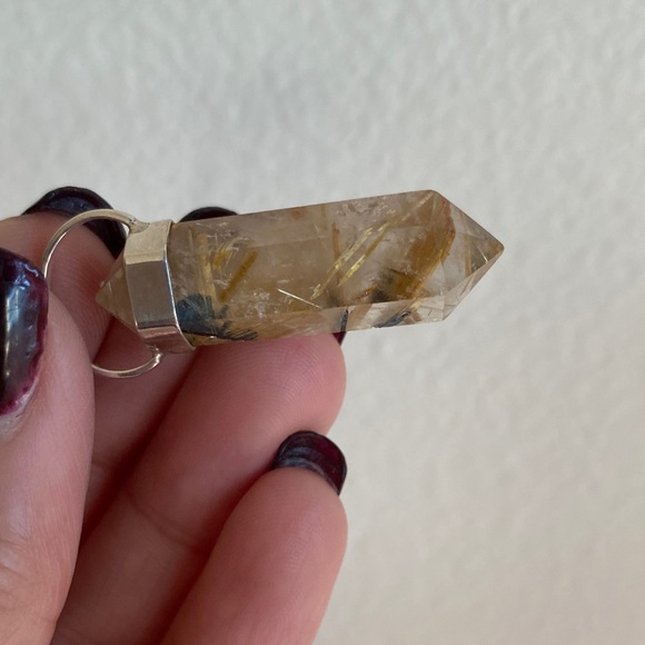 Sterling Silver Pendant, Gold Rutilated quartz stone - Picture 5 of 9